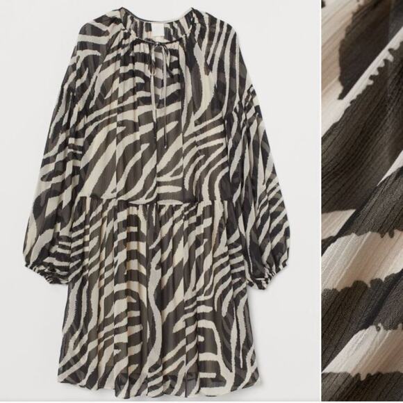 HM MOTO BOHO CHIC NEW ZEBRA PRINT DRESS BLACK CREAM SIZE LARGE - Picture 2 of 3